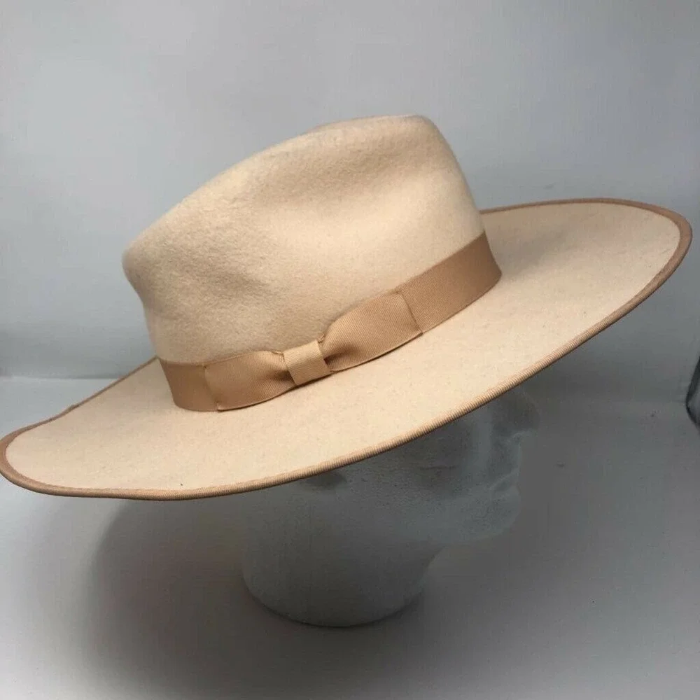 Lack‎ Of Color Unisex Panama Hat Beige Fitted Band Bow 100% Australian Wool M